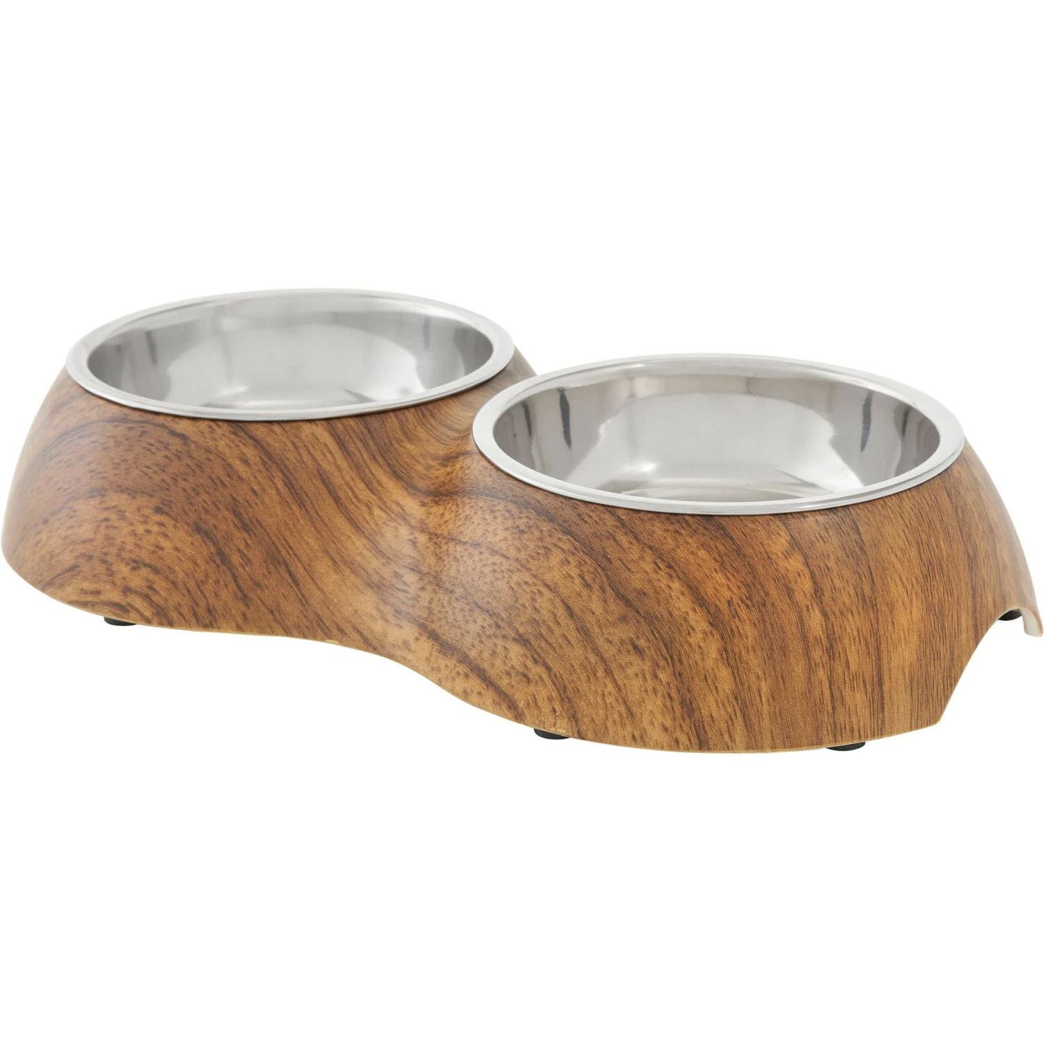 Frisco Double Stainless Steel Bowl, Wood Design 3 Frisco Double Stainless Steel Bowl, Wood Design