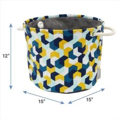 Frisco Round Collapsible Pet Toy Storage Bin, Yellow Geometric -Frisco 250587 PT2. AC SS1800 V1613774811