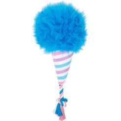Frisco Baseball Cotton Candy Plush With Rope Squeaky Dog Toy