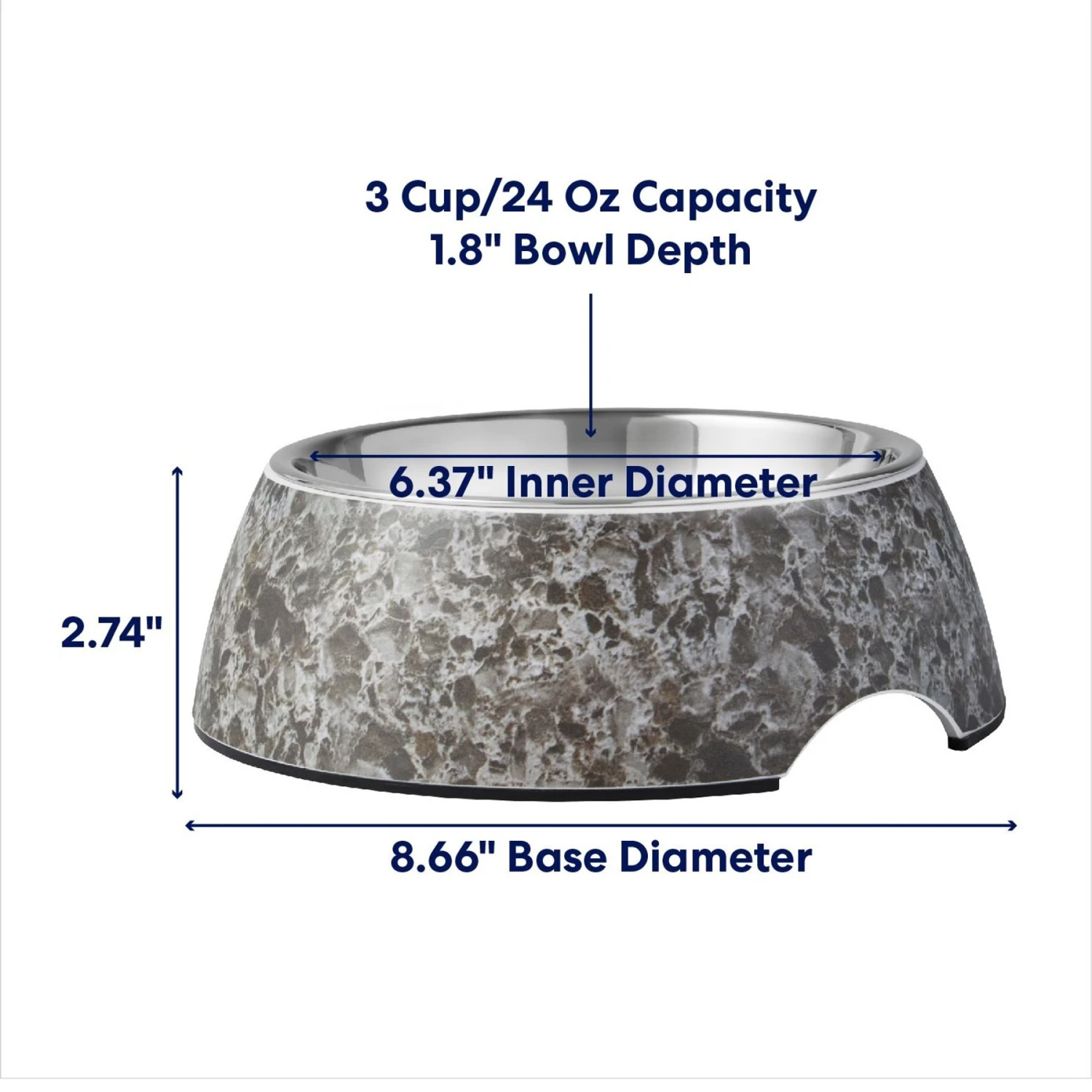 Frisco Black Marble Design Stainless Steel Dog & Cat Bowl 4 Frisco Black Marble Design Stainless Steel Dog & Cat Bowl - Image 2