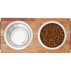 Frisco Wood Elevated Non-Skid Stainless Steel Double Diner Dog & Cat Bowl -Frisco 257143 PT2. AC SS1800 V1615310833