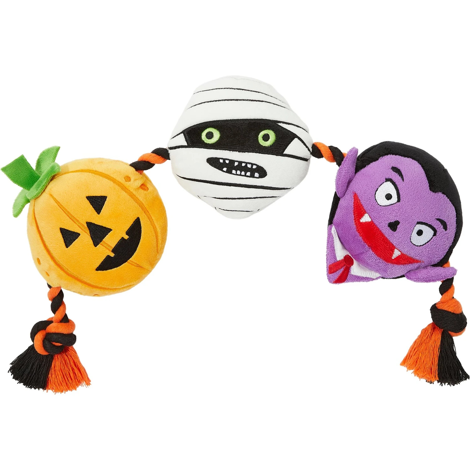 Frisco Halloween Haunted Friends Plush With Rope Squeaky Dog Toy 3 Frisco Halloween Haunted Friends Plush With Rope Squeaky Dog Toy
