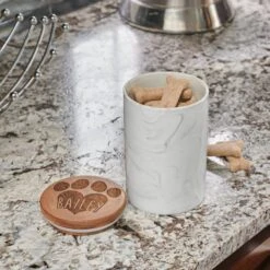 Frisco Ceramic Marble Print Personalized Treat Jar With Wood Lid, 3.75 Cups -Frisco 301181 PT2. AC SS1800 V1630332462