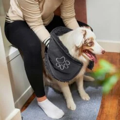 Frisco Microfiber Chenille Shammy Towel & Frisco Microfiber Chenille Paw Print Dog & Cat Mat, Dark Gray -Frisco 303468 PT4. AC SS1800 V1623067964