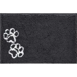 Frisco Microfiber Chenille Shammy Towel & Frisco Microfiber Chenille Paw Print Dog & Cat Mat, Dark Gray -Frisco 303468 PT5. AC SS1800 V1623034648