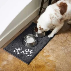 Frisco Microfiber Chenille Shammy Towel & Frisco Microfiber Chenille Paw Print Dog & Cat Mat, Dark Gray -Frisco 303468 PT8. AC SS1800 V1623091063