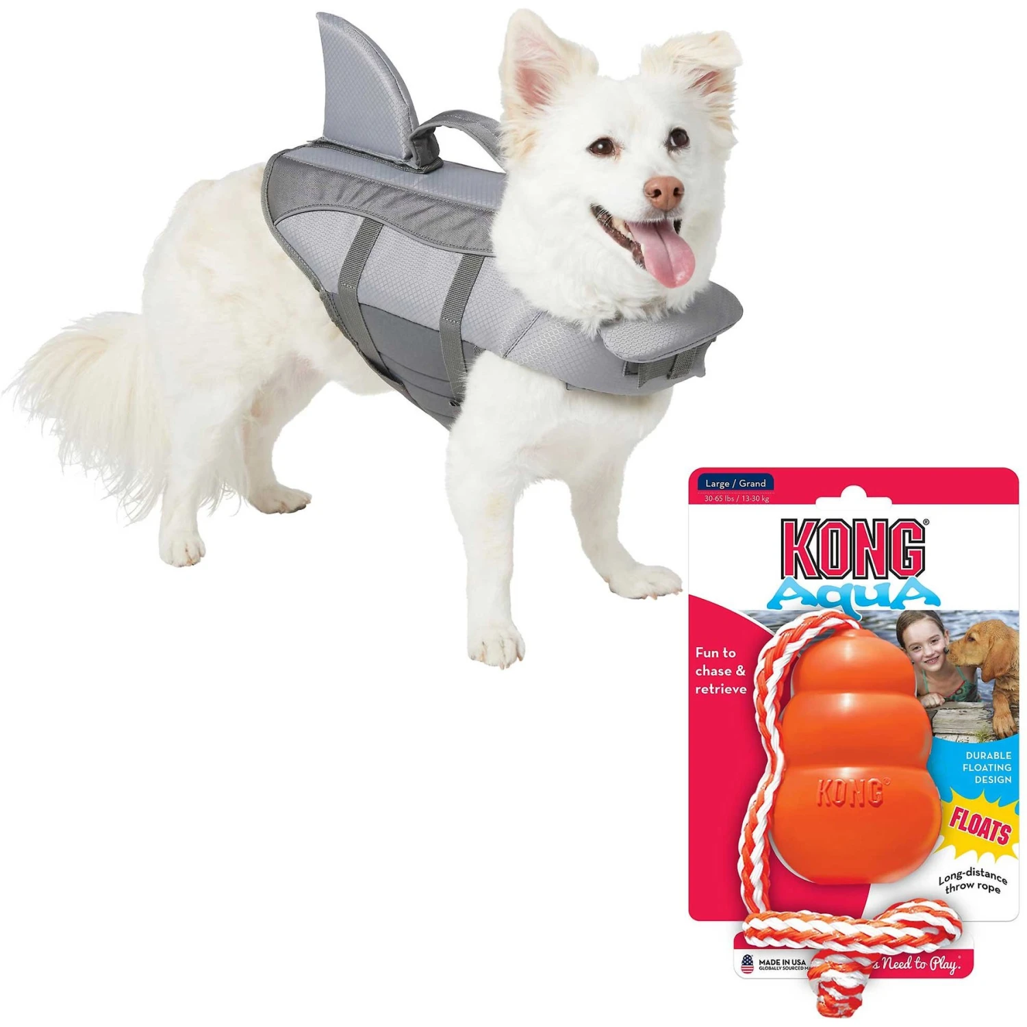 Frisco Shark Dog Life Jacket & KONG Aqua Dog Toy 3 Frisco Shark Dog Life Jacket & KONG Aqua Dog Toy