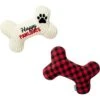 Frisco Holiday "Happy Pawlidays" Bone Plush Squeaky Dog Toy, Medium, 2 Count -Frisco 360942 MAIN. AC SS1800 V1660759886