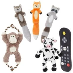 Frisco Forest Friends Stuffing-Free Skinny Plush Squeaky Dog Toy + 3 Items