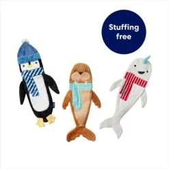 Frisco Holiday Ho Ho Ho Fetch Squeaky Tennis Ball Dog Toy & Frisco Holiday Arctic Friends Stuffing-Free Skinny Plush Squeaky Dog Toy -Frisco 986310 PT7. AC SS1800 V1698258405